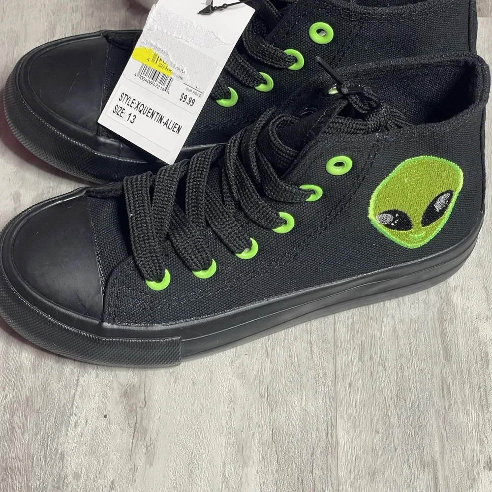 High Top‎ Shoe Youth Sneaker (Black/green Size 13